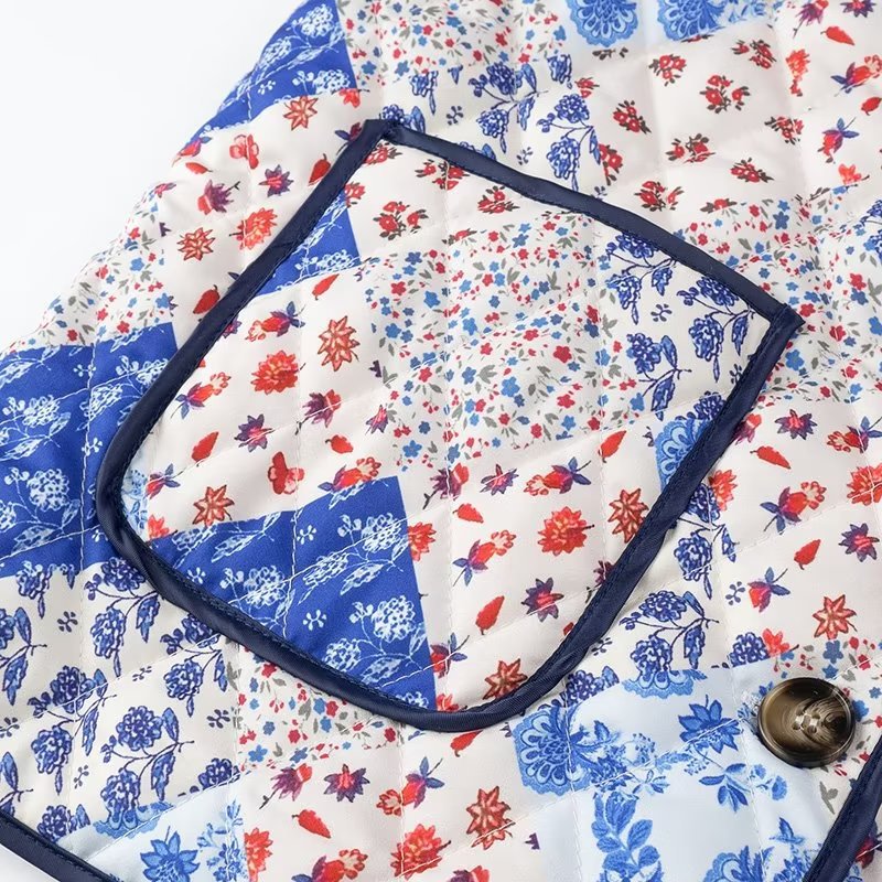 Vintage Stand Collar Printing Quilting Cotton Women's Clothes