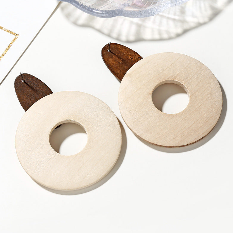 Wooden Thread Round Hoop Earrings For Women