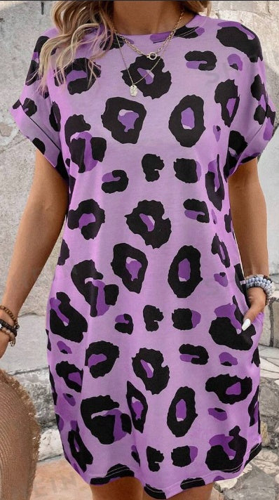 Leopard Print Batwing-Sleeve Casual Dress