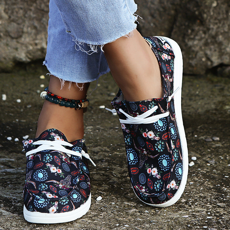 Sunflower Print Flat Casual Canvas Shoes