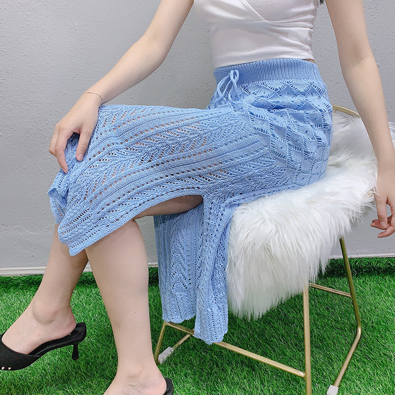 Lace-Up Knitted Mesh Skirt