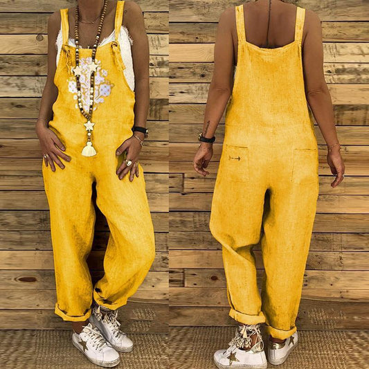 Women's Printed Linen Cotton Overalls