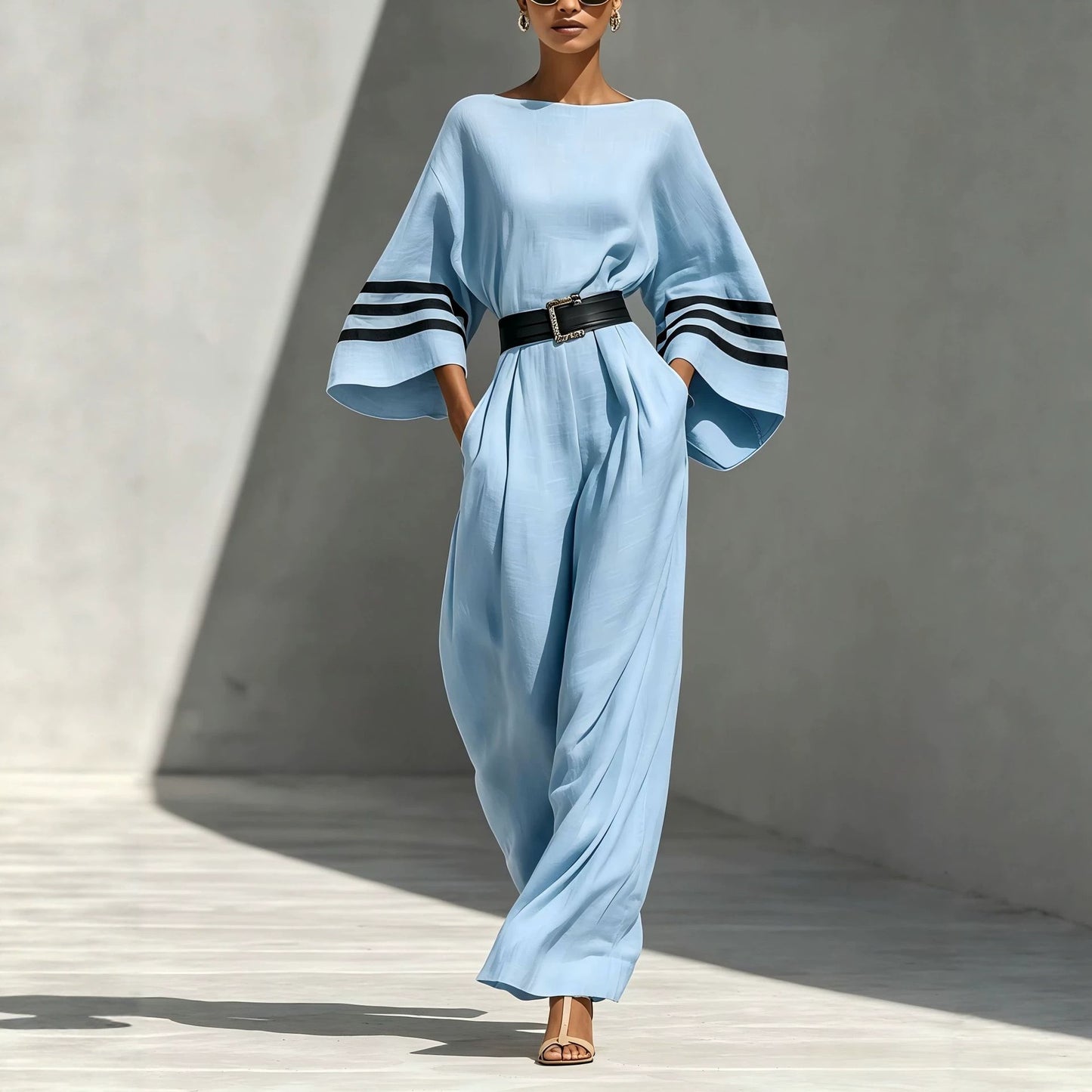 Linen-blend Minimalist Resort-style Wide-leg Jumpsuit