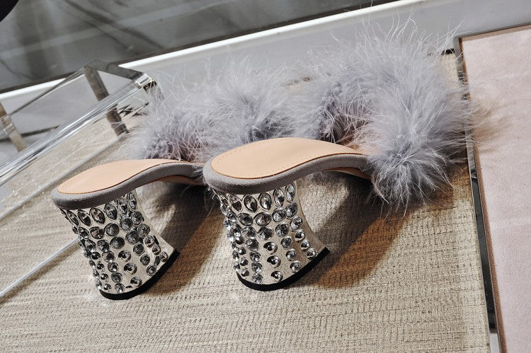 Hand-Stitched Round-Head Rhinestone  Sandals