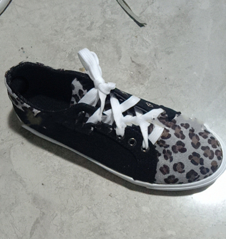 Lace-Up Leopard Print Canvas Shoes