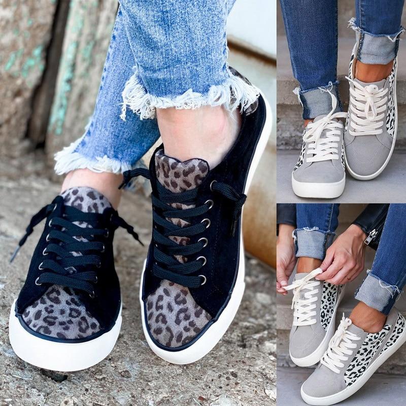 Lace-Up Leopard Print Canvas Shoes