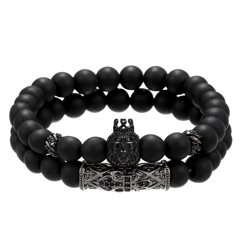 Lion Bracelet Jewellery Stone-Beads Black Onyx Handmade Women Charm Pulseras for Mujer