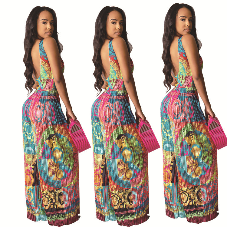 Women's Printed Suspender Jumpsuit