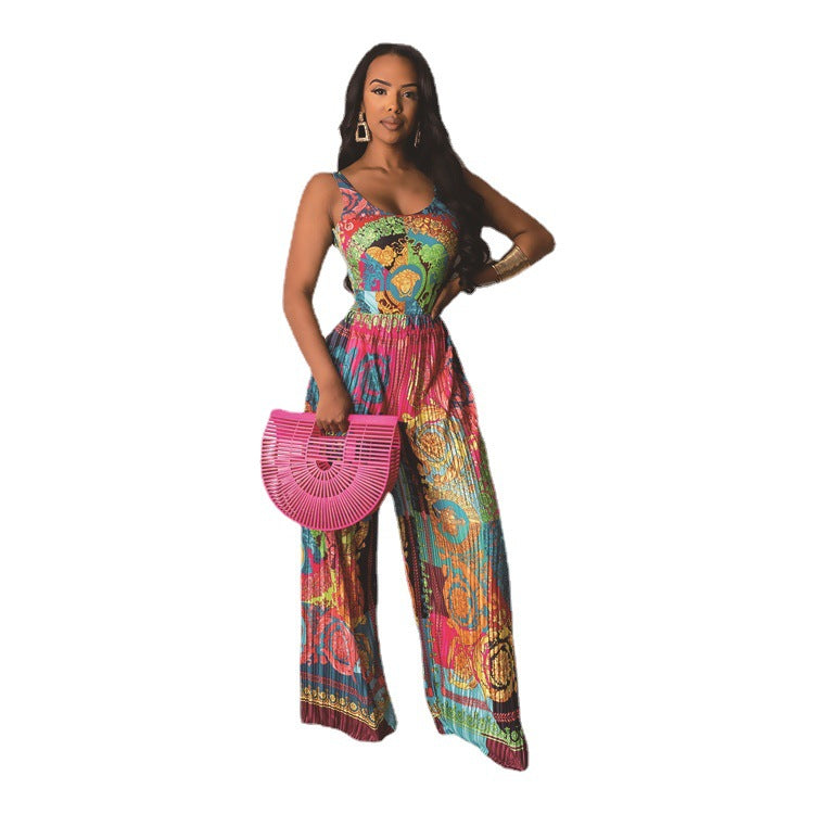 Women's Printed Suspender Jumpsuit