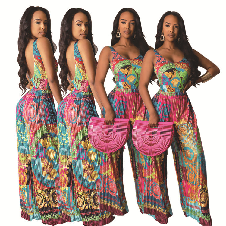 Women's Printed Suspender Jumpsuit