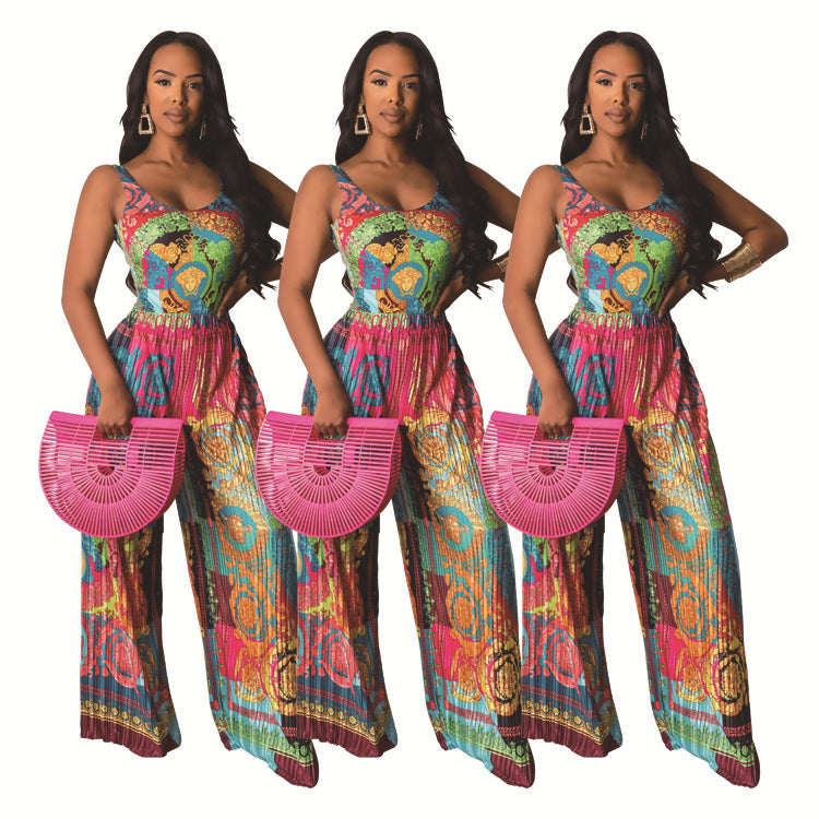 Women's Printed Suspender Jumpsuit