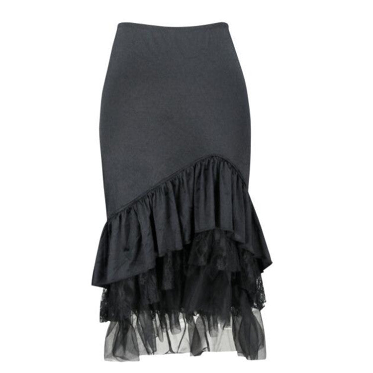 Lace Fine Mesh Pleated Fishtail Skirt