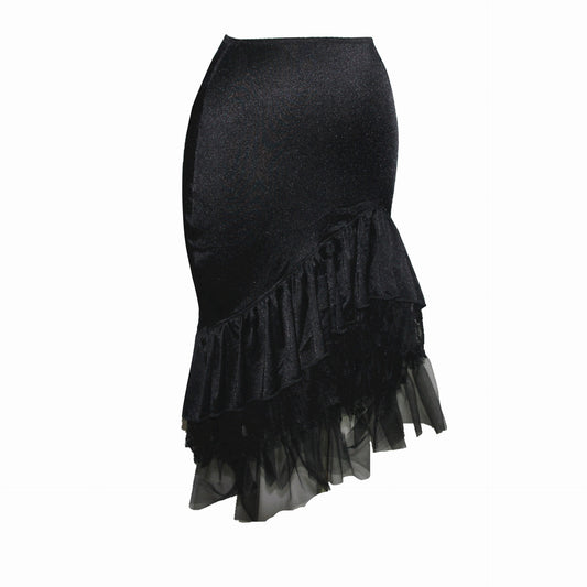 Lace Fine Mesh Pleated Fishtail Skirt