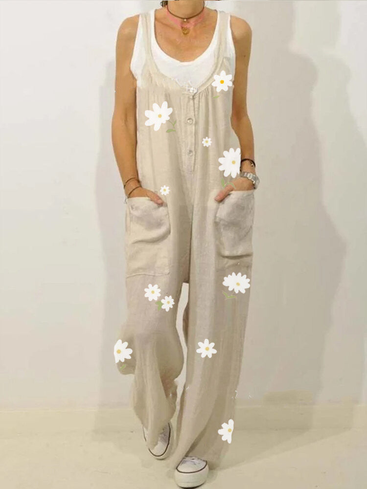 European & American New Style Cotton & Linen Printed Jumpsuit