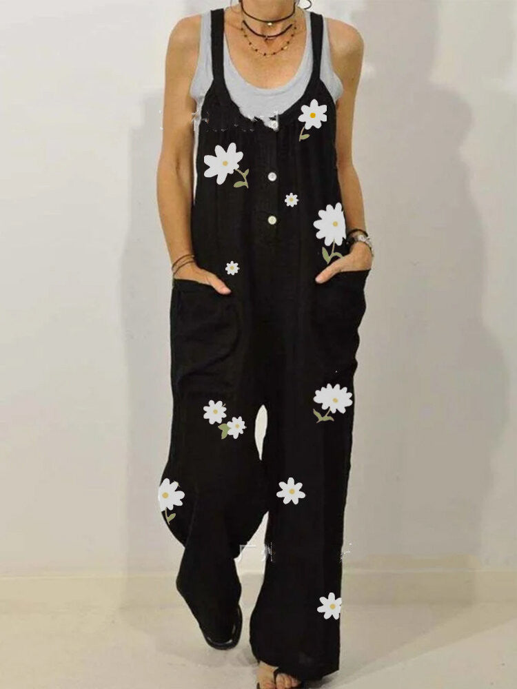 European & American New Style Cotton & Linen Printed Jumpsuit