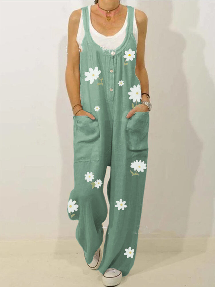 European & American New Style Cotton & Linen Printed Jumpsuit