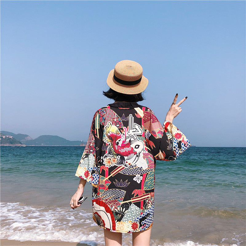 Three-Quarter-Sleeve Beach Kimono For Women