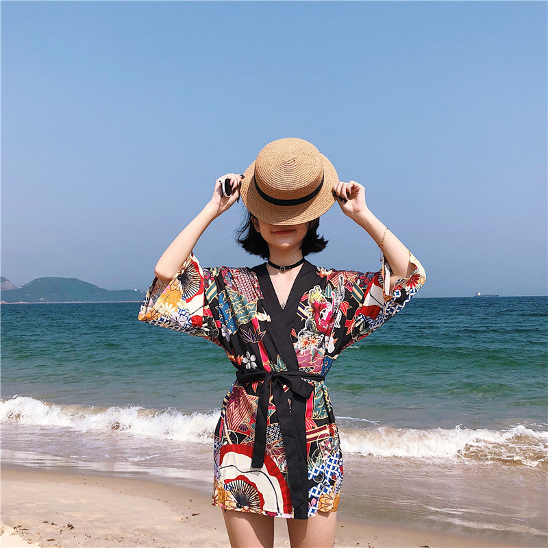 Three-Quarter-Sleeve Beach Kimono For Women