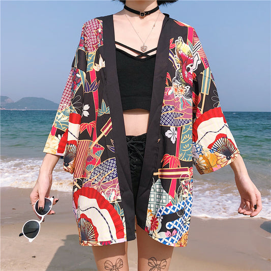 Three-Quarter-Sleeve Beach Kimono For Women