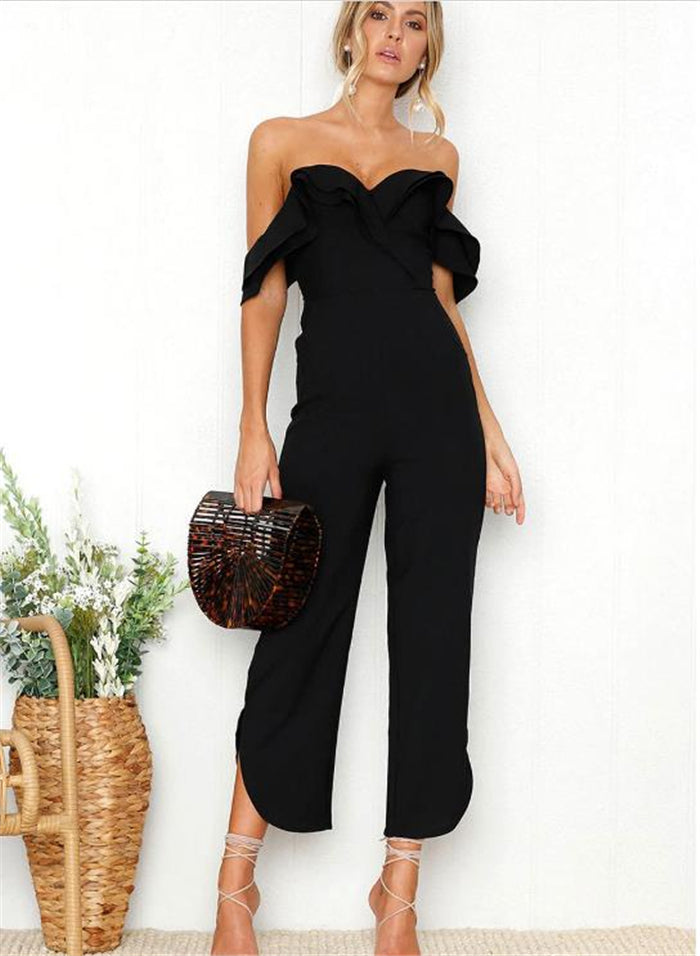 Women's Solid-Colour Jumpsuit With Open Shoulders