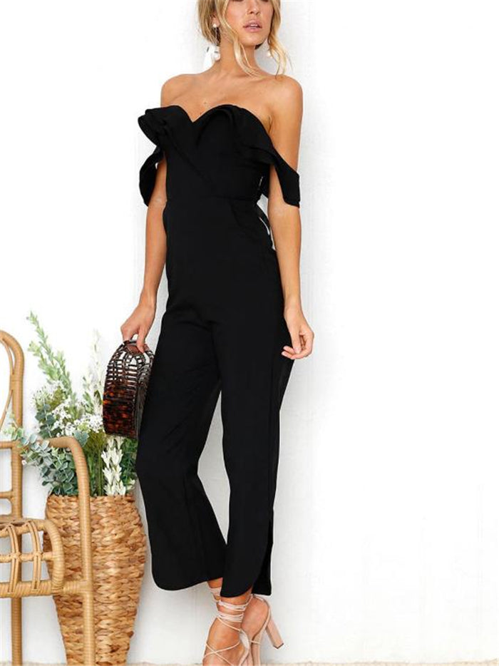 Women's Solid-Colour Jumpsuit With Open Shoulders