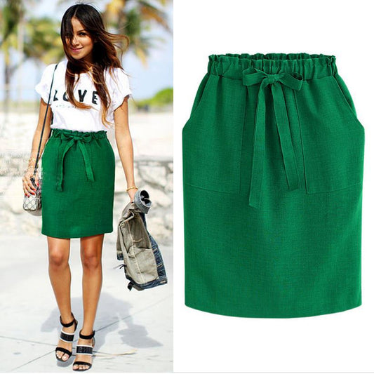 High-Waist Bow Loose Bag Hip Skirt