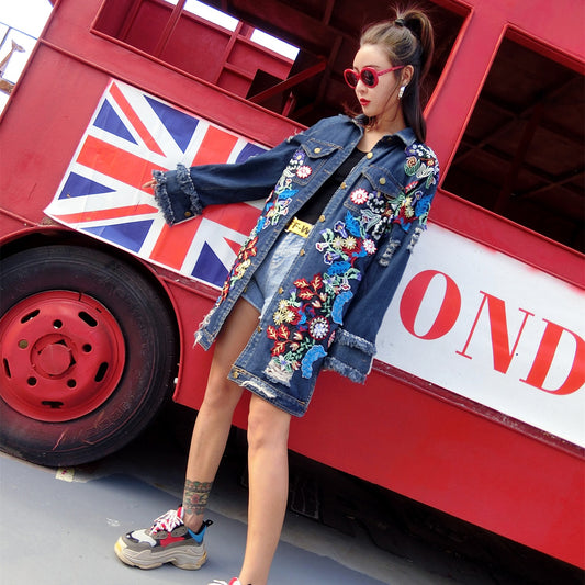 Loose Midi Long-Sleeve Denim Jacket For Women