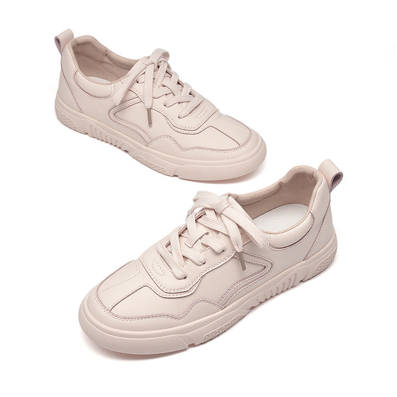 Women's Casual Soft Leather Shoes In Solid Colou - Flat & Breathable