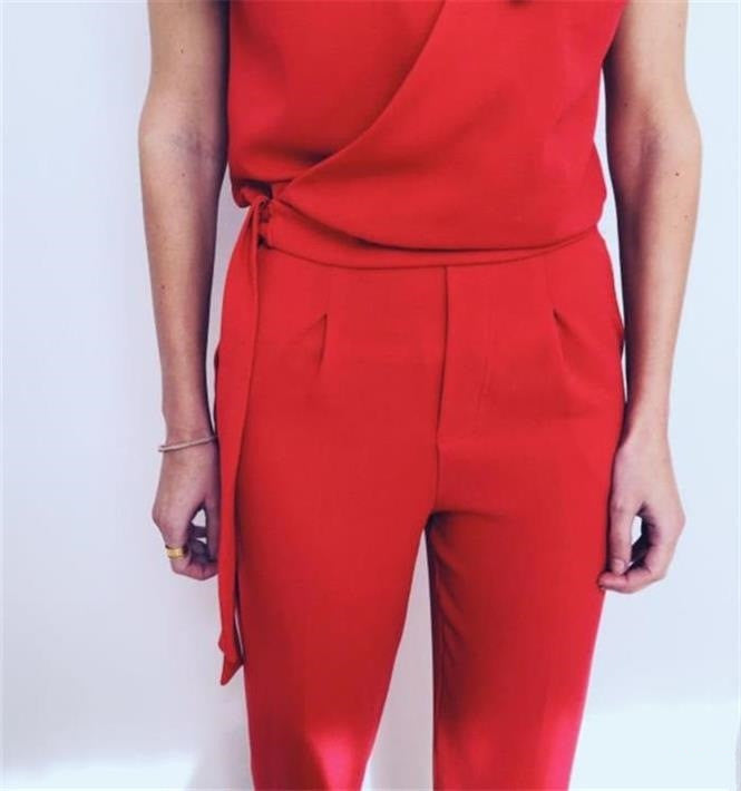 Ladies' V-Neck Folded Slim Jumpsuit