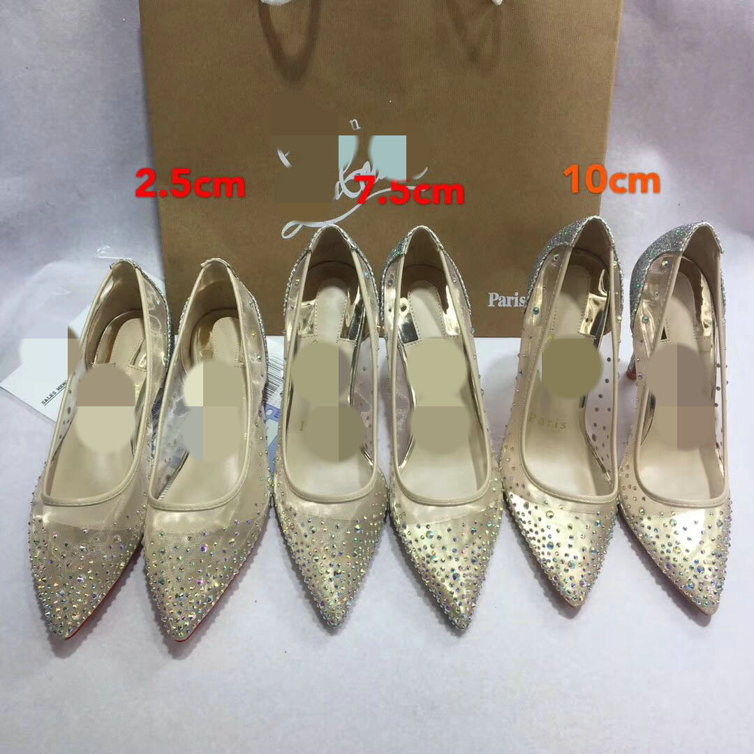 Mesh Rhinestone Transparent Pointed High Heels