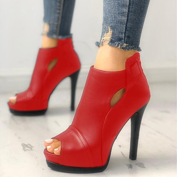 Hollow-Out Fish-Mouth Zipper Stiletto High-Heel Shoes