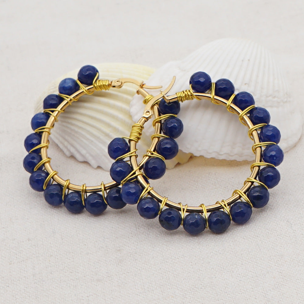 Natural Stone Hoop Earrings - Amethyst Onyx