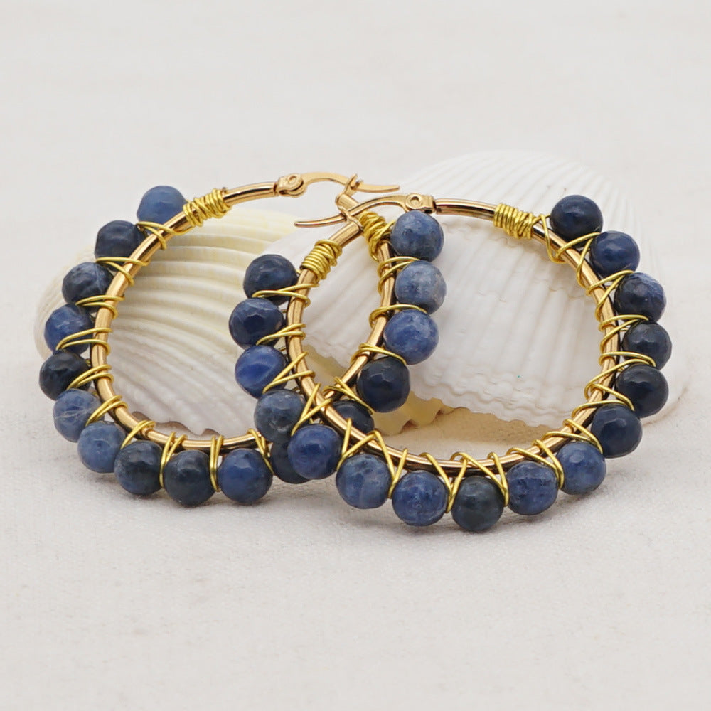 Natural Stone Hoop Earrings - Amethyst Onyx