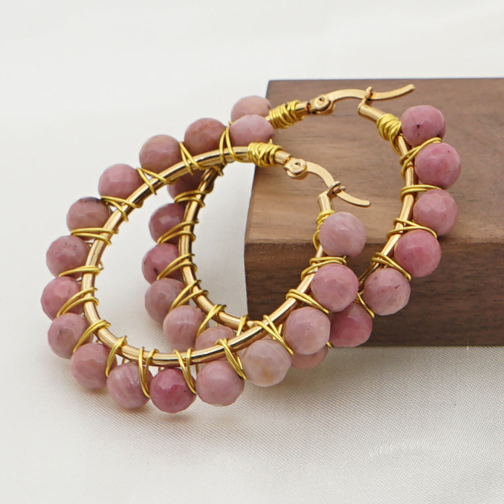 Natural Stone Hoop Earrings - Amethyst Onyx