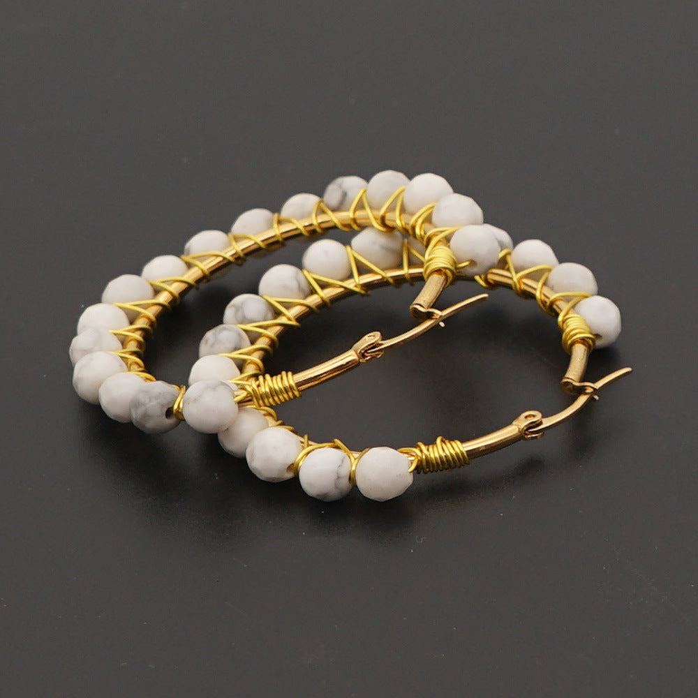 Natural Stone Hoop Earrings - Amethyst Onyx