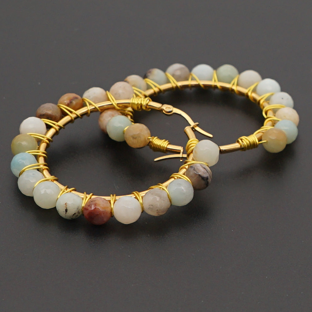 Natural Stone Hoop Earrings - Amethyst Onyx