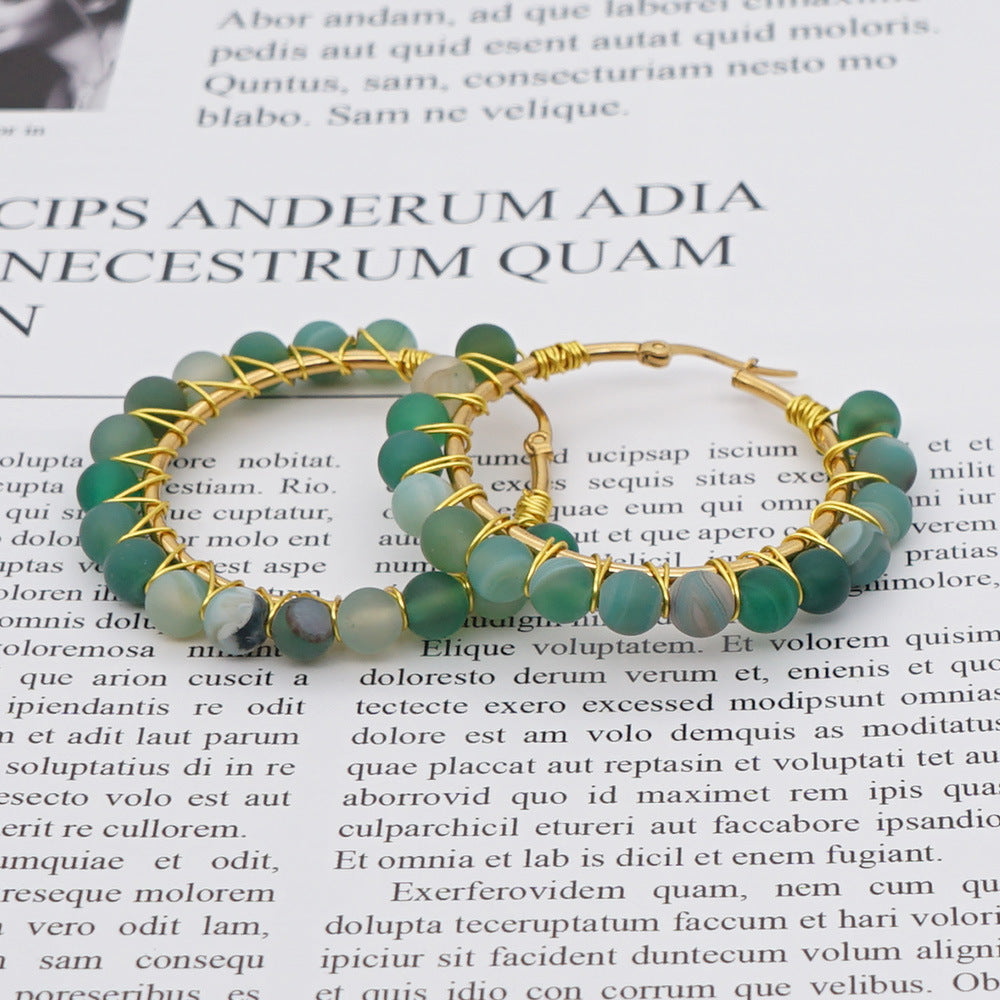 Natural Stone Hoop Earrings - Amethyst Onyx