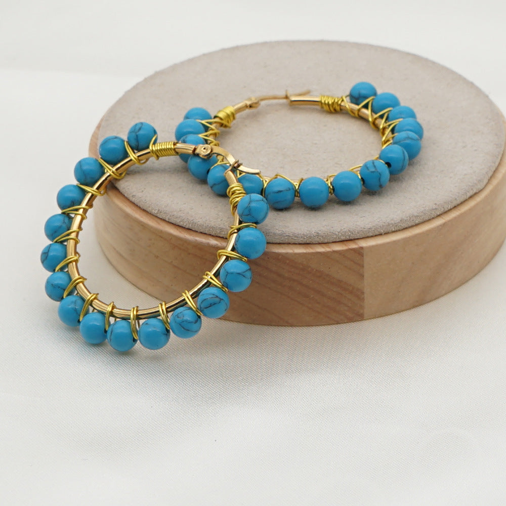 Natural Stone Hoop Earrings - Amethyst Onyx