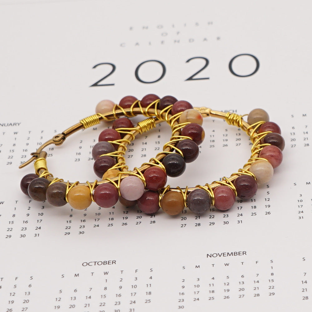 Natural Stone Hoop Earrings - Amethyst Onyx