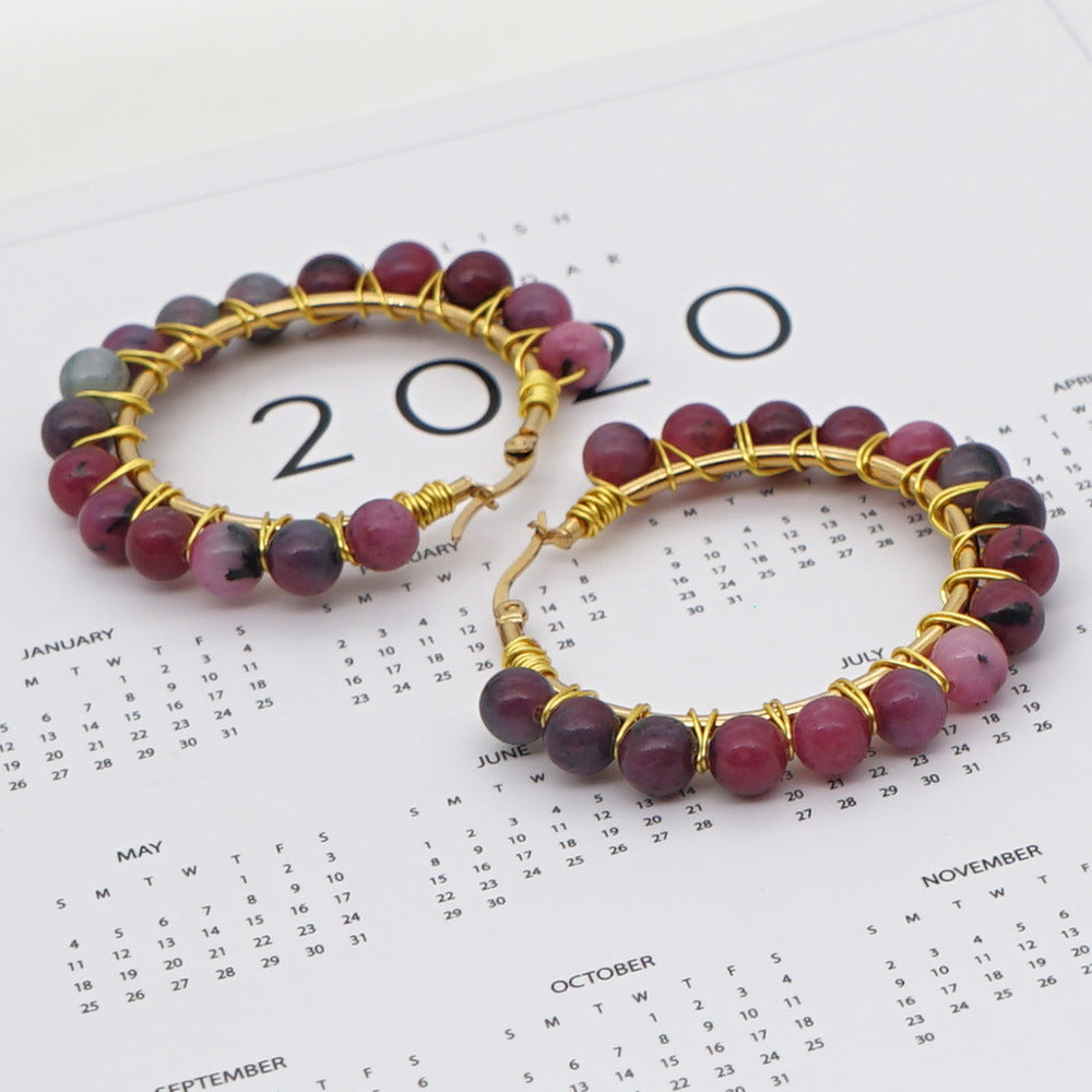 Natural Stone Hoop Earrings - Amethyst Onyx