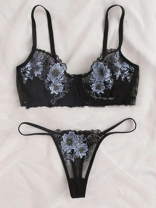 Temptation Lace Embroidered Lingerie Set