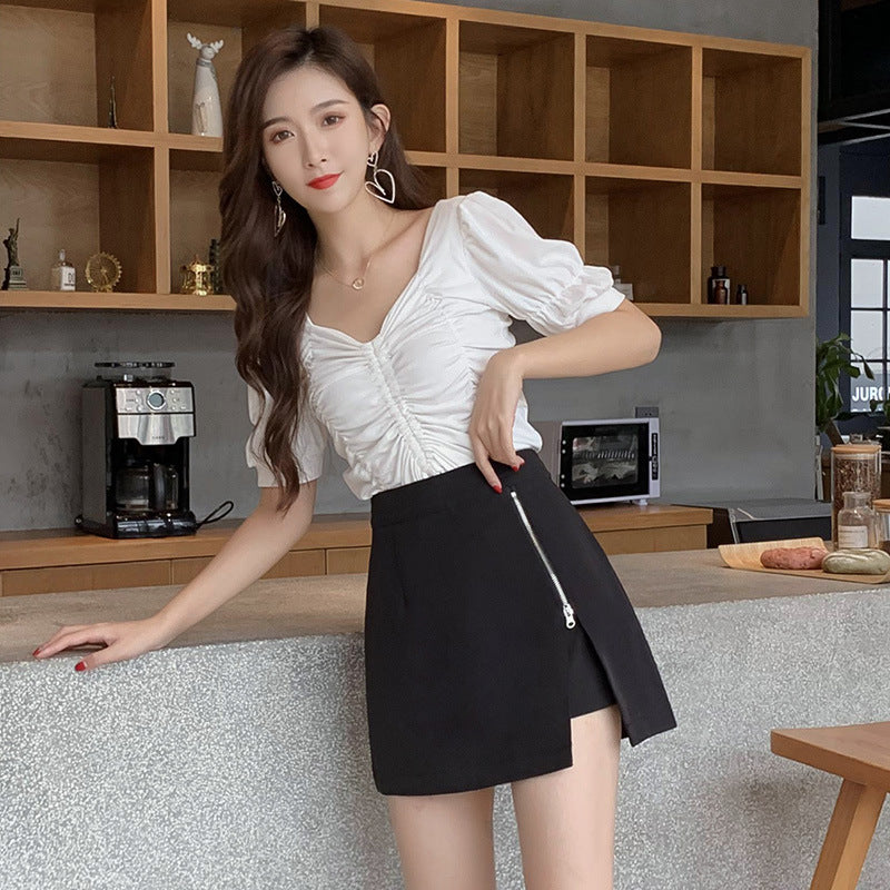 Side-Zipper Slit Mini Skirt