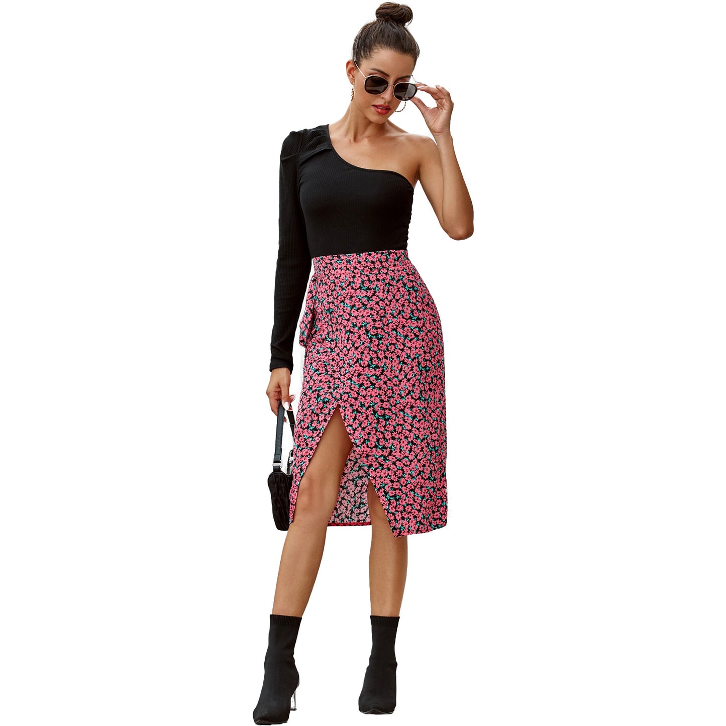 Printed High-Waist Irregular Skirt