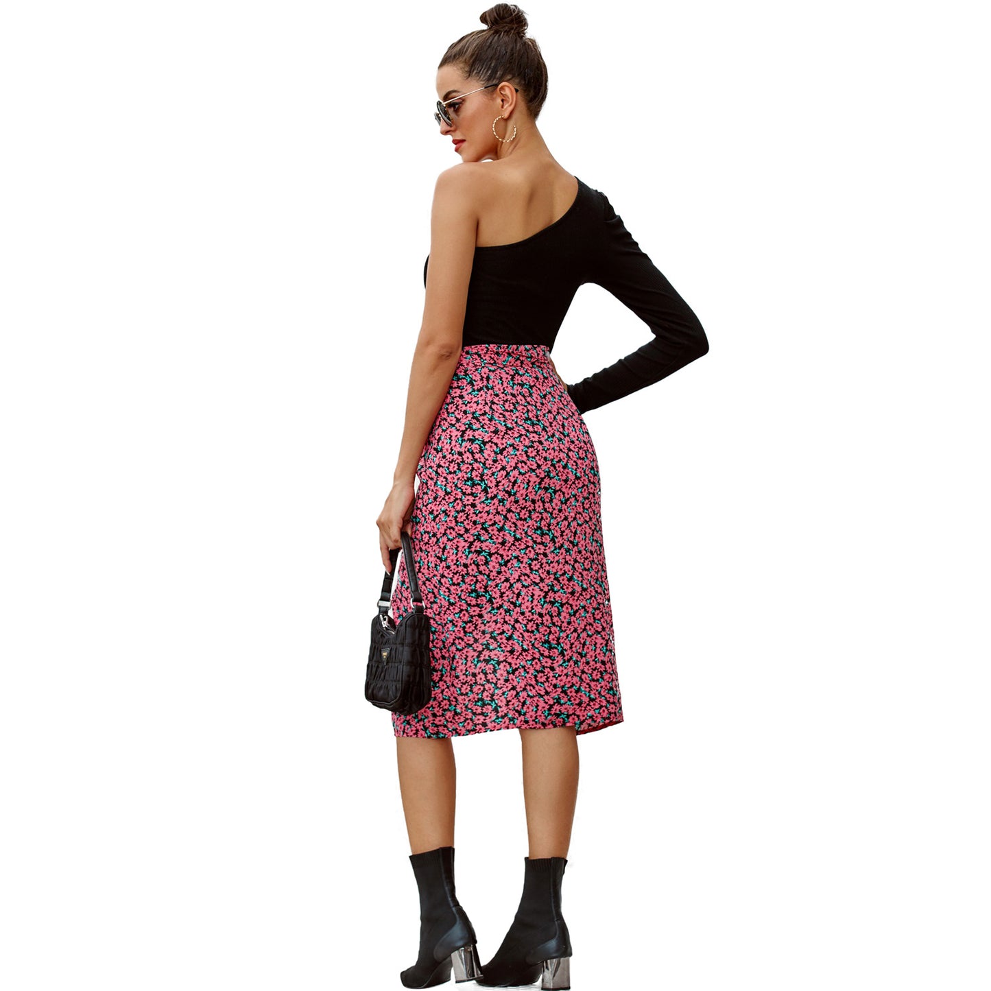 Printed High-Waist Irregular Skirt