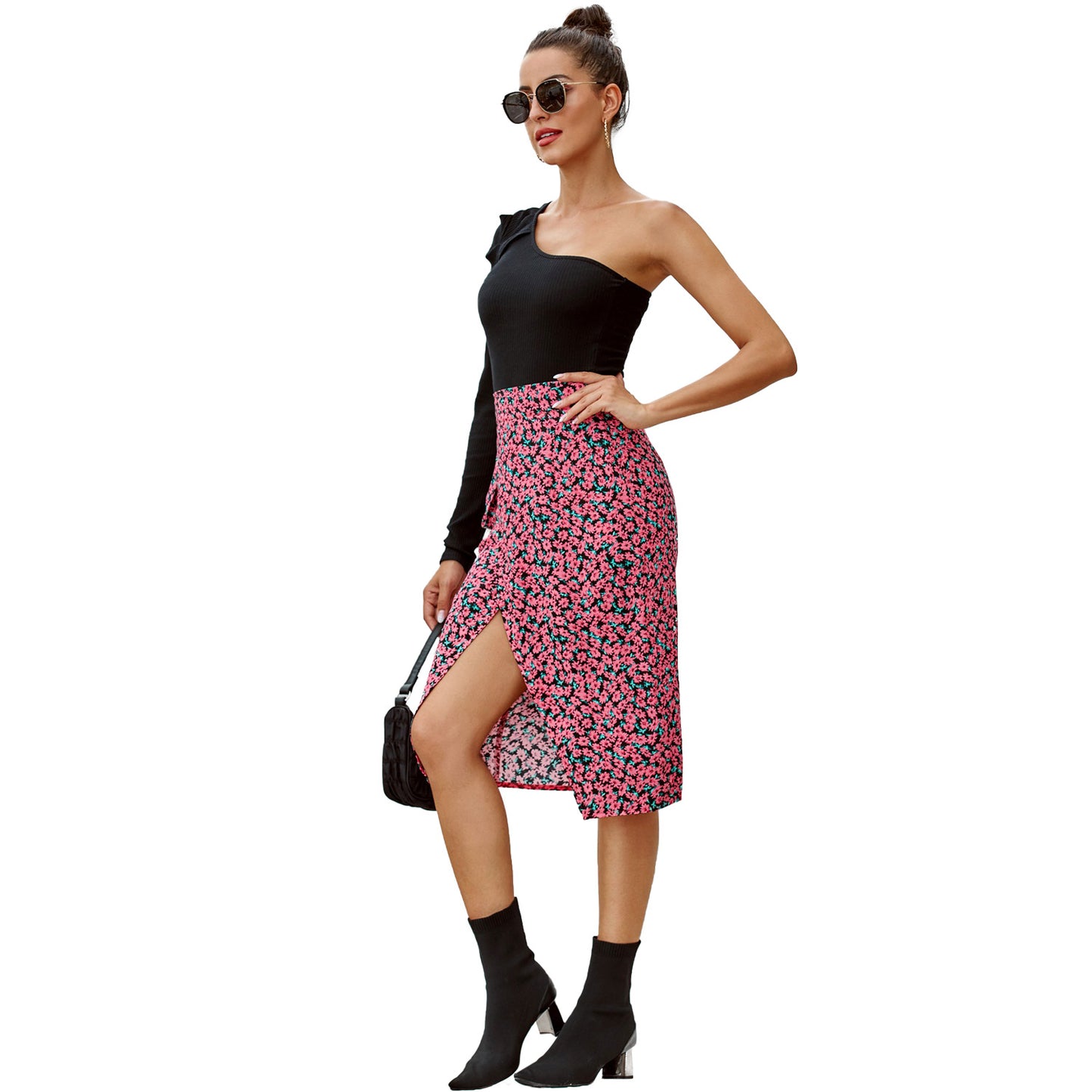 Printed High-Waist Irregular Skirt