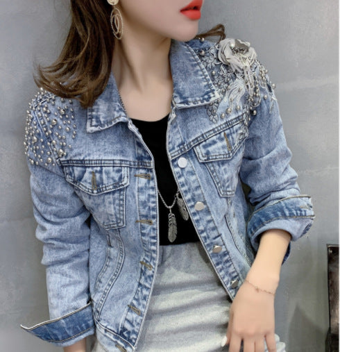 New Shoulder Rivet Denim Jacket For Women