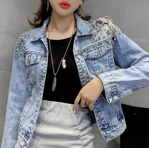 New Shoulder Rivet Denim Jacket For Women