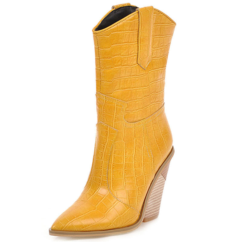 Hot Stone PU Pointed Boots For Women