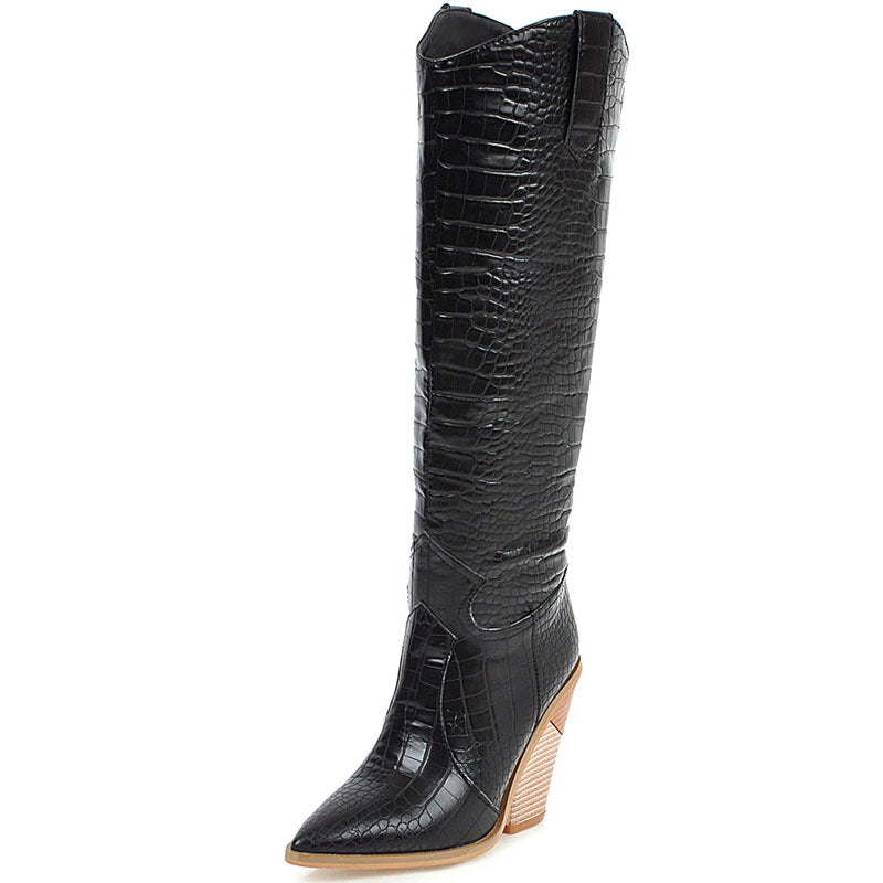 Hot Stone PU Pointed Boots For Women