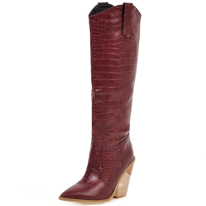 Hot Stone PU Pointed Boots For Women